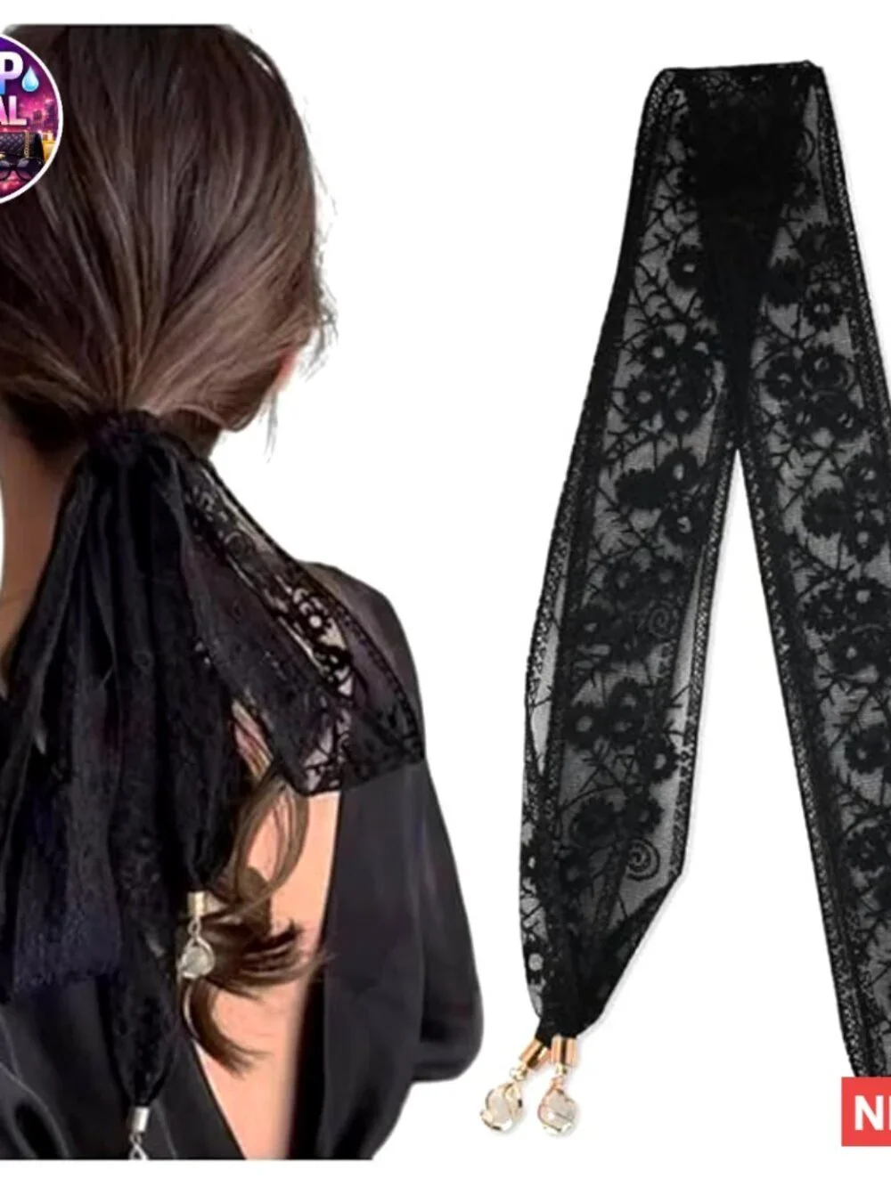 French Floral Lace Hair Ribbon Headband Scarf for Women